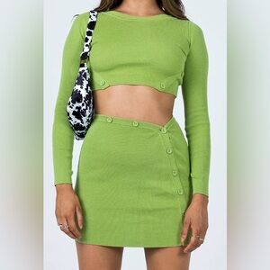 Princess Polly Mia Knit Set /Crop Top High Waist Mini Skirt In Green Size S/M